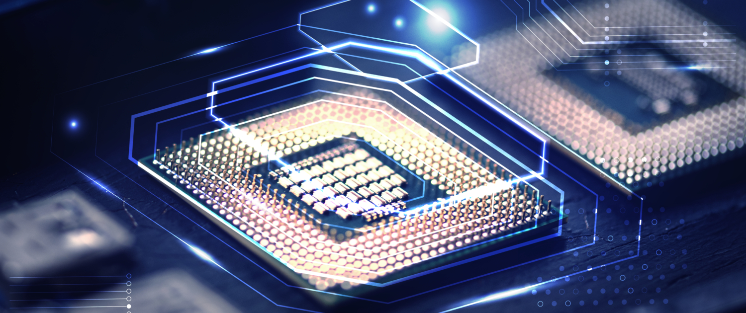 Smart microchip background on a motherboard closeup technology r